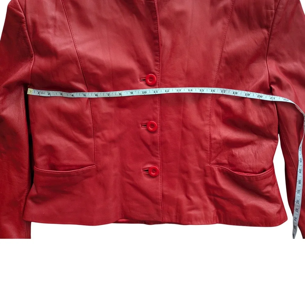 VTG Konig Furs Y2K Red Leather Blazer Biker Moto Jacket Button Up Women's XL EUC